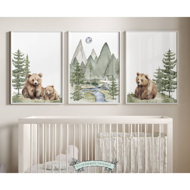 Waldbärendrucke - Set von 3 Jahren (Our cute Set of 3 Baby Bear Nursery Prints are the perfect addition to your baby's woodland nursery )