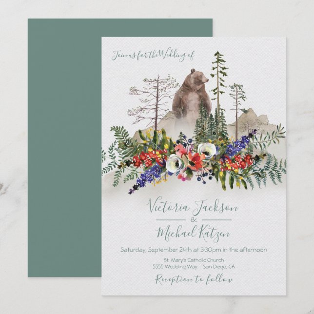 Waldbärenhochzeit Einladung (Vorne/Hinten)