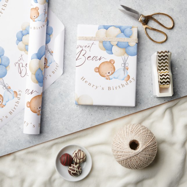 Waldbärenjunge 1. Geburtstag Party Pastel Geschenkpapier (Kunsthandwerk)