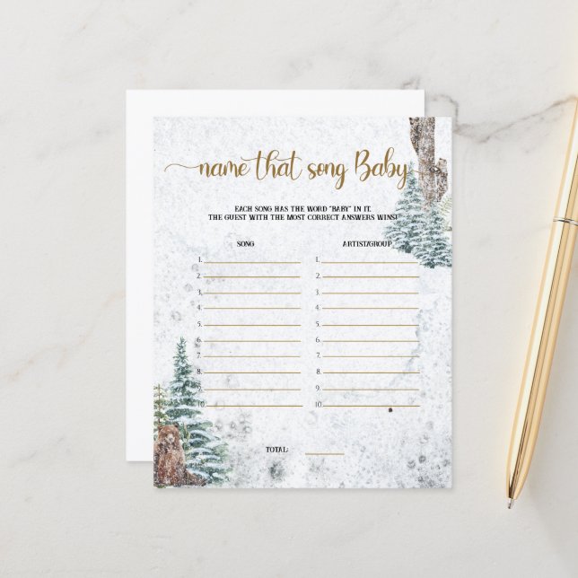 Waldbärenname, das Baby-Duschspiel (Vorderseite/Rückseite Beispiel)