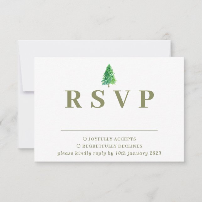 Waldbaum Wasserfarbenflorale Hochzeitreaktion RSVP Karte (Vorderseite)