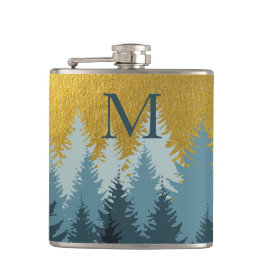 Waldbäume Goldene Landschaft Baby Monogram Flachmann