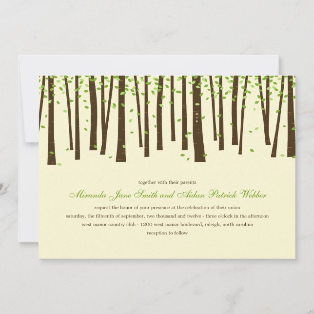 Waldbäume Hochzeitseinladungen - Grün Einladung (Vorderseite)