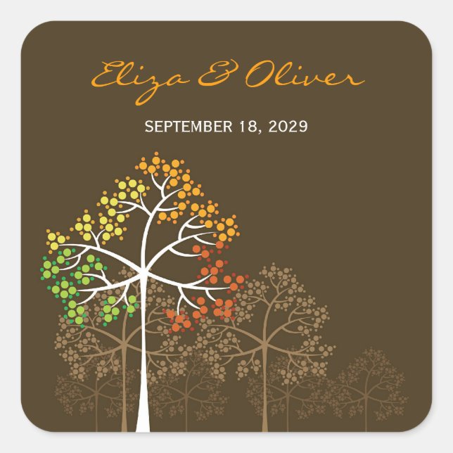 Waldbäume Rustikale Hochzeit im Herbst Sticker (Vorderseite)