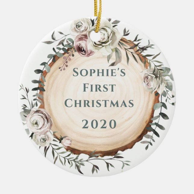 Waldbaumrute mit Blume | Baby's First Keramik Ornament (Vorne)