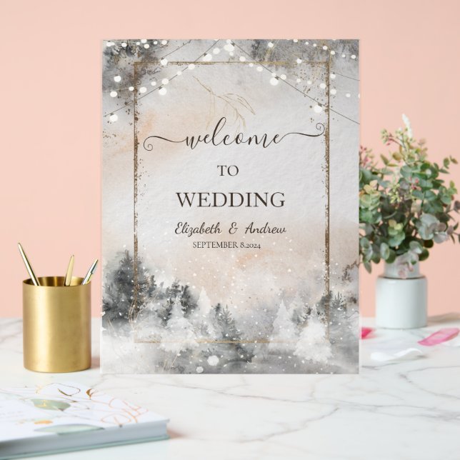 Waldbaumsaitenleuchten Schnee Acrylschild (Hochzeit)