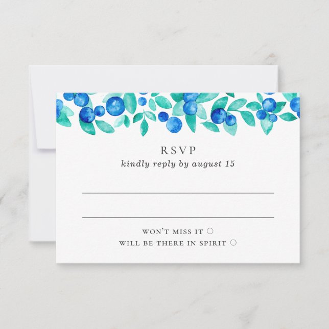 Waldbeeren. Hochzeit von Blaubeeren und MinzBeeren RSVP Karte (Vorderseite)