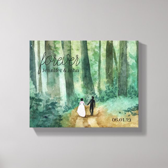 Waldbezogene Hochzeiten mit Aquarellwald Leinwanddruck (Vorderseite)
