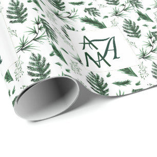 Waldblätter Grüne Monogramm 3 Anfangsbuchstaben Fr Geschenkpapier