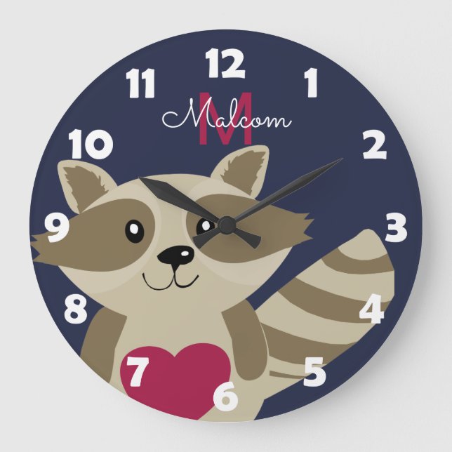Waldbrand Adorable Mit Monogramm Personalisiert Große Wanduhr (Vorderseite)