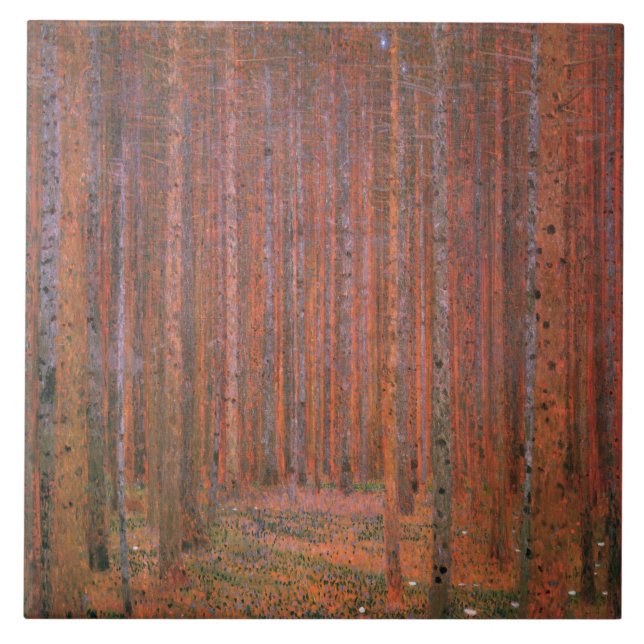 Waldbrand (von Gustav Klimt) Fliese (Vorderseite)
