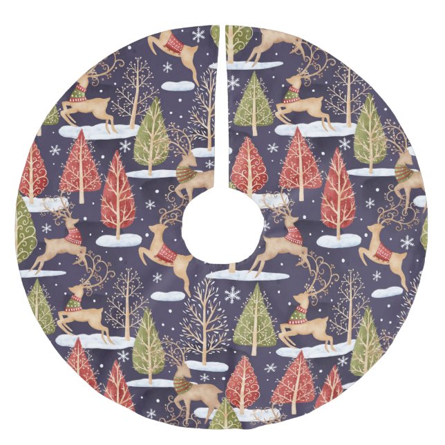 Waldbrandrentiere Winter Polyester Weihnachtsbaumdecke (Vorderseite)