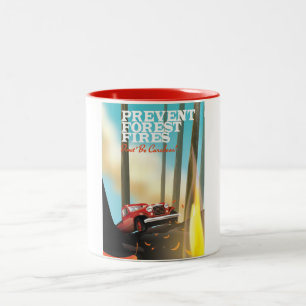 Waldbrandverhütungssicherheitsplakat. Zweifarbige Tasse