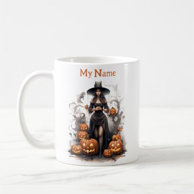 Waldbranntwein: Halloween-Hexe, maßgeschneiderter  Kaffeetasse (Links)