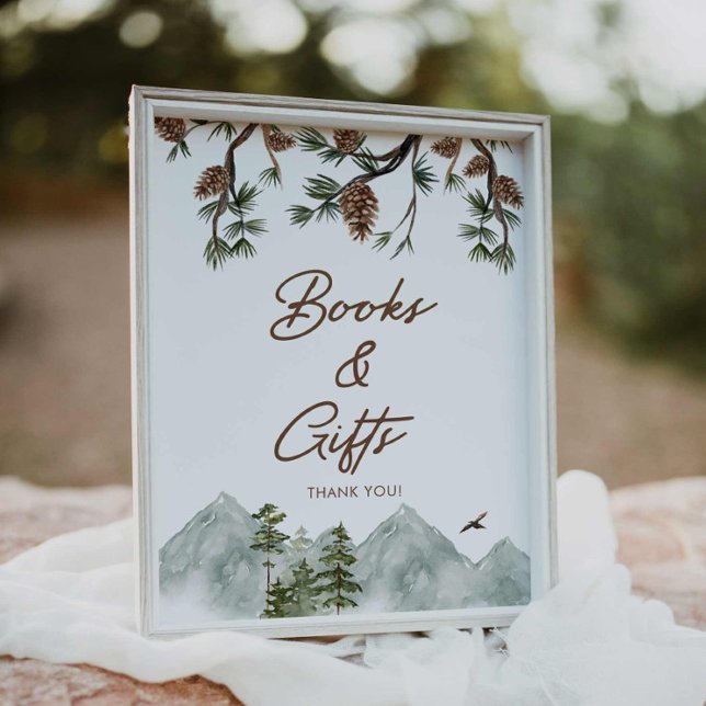 Waldbücher und Geschenke Poster (Rustic baby shower books and gifts poster)