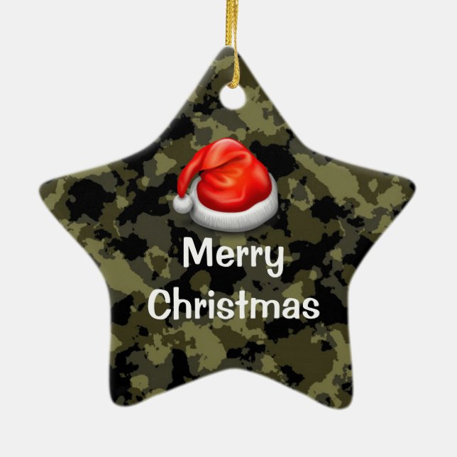 WaldCamouflage-Stern-frohe Weihnacht-Verzierung Keramikornament (Hinten)