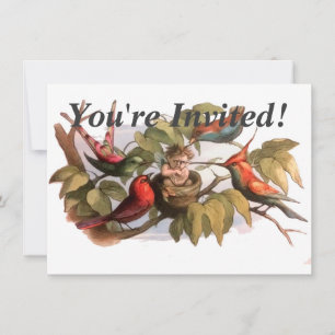 Waldelf im Nest: Antique Bird Sprite Fairy Einladung
