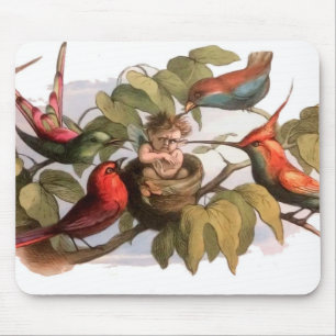 Waldelf im Nest: Antique Bird Sprite Fairy Mousepad