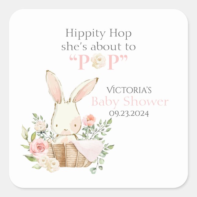 Wälder Bunny Rabbit Floral Pink Quadratischer Aufkleber (Vorderseite)