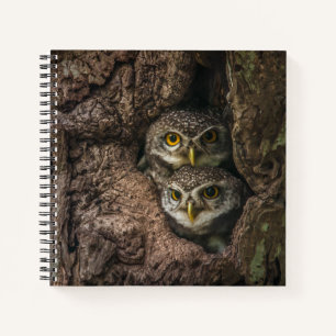 Wälder   Zwei Eulen schauen Notizbuch
