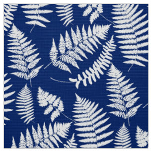 Waldfarn-Muster, Kobalt-Blau und Weiß Stoff