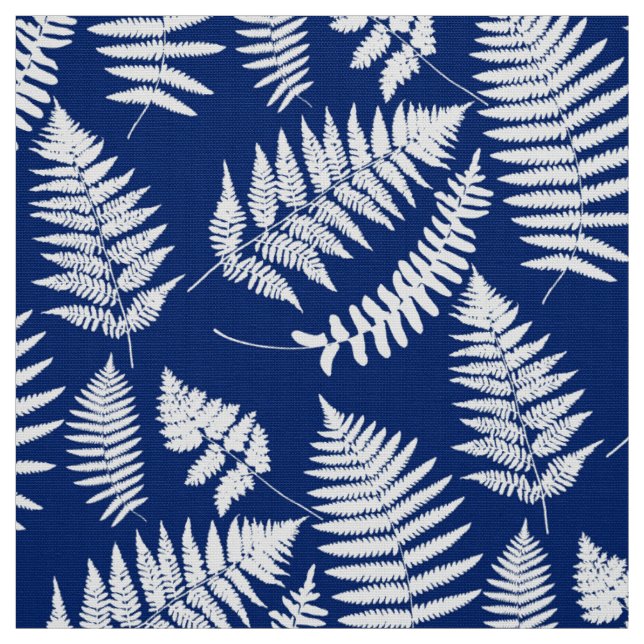 Waldfarn-Muster, Kobalt-Blau und Weiß Stoff (Muster)