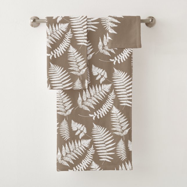 Waldfarn-Muster, Taupe TAN und Weiß Badhandtuch Set (Insitu)