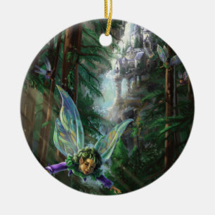 Waldfeen und Wasserfallschloss Keramik Ornament