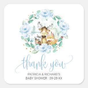 Waldflora-Grün-Babyparty-Dankeschön Quadratischer Aufkleber