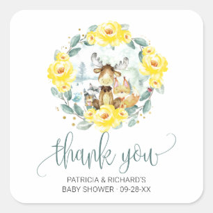 Waldflora-Grüner-Baby-Party-Dankeschön Quadratischer Aufkleber