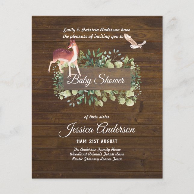 Waldflora und Fauna BABY SHOWER lädt ein Flyer (Vorne)