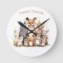 Waldfreunde | NIEDLICHE TIERE | Kinderzimmer und K Runde Wanduhr