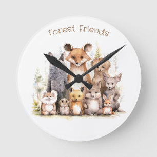Waldfreunde NIEDLICHE TIERE Kinderzimmer und K Runde Wanduhr