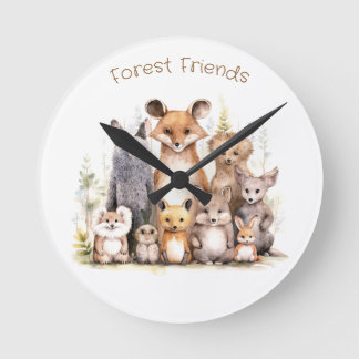 Waldfreunde | NIEDLICHE TIERE | Kinderzimmer und K Runde Wanduhr