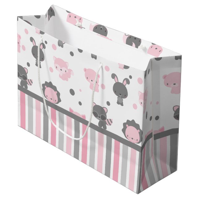 Waldfreunde rosa u. graue Geschenk-Tasche Große Geschenktüte (Vorderseite Schrägansicht)