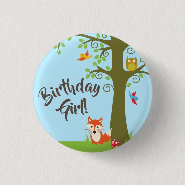 Waldfreunde Woodland Niedlich 1. Geburtstag Party Button (Vorderseite)