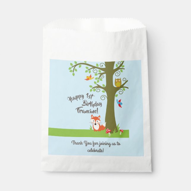 Waldfreunde Woodland Niedlich 1. Geburtstag Party Geschenktütchen (Vorderseite)