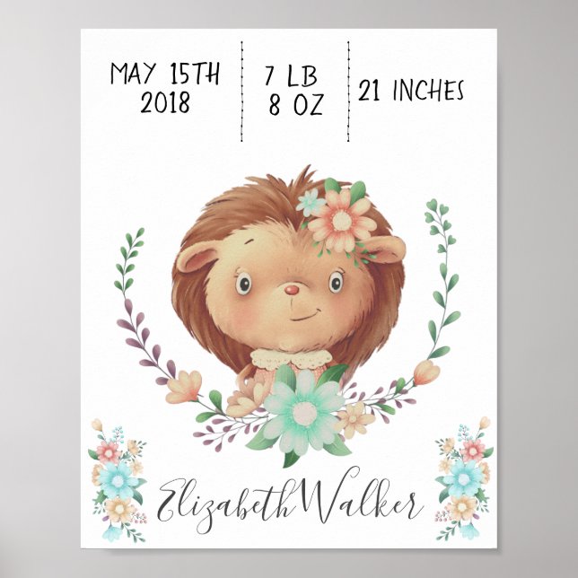 Waldfreundin Baby Igel Geburtsstatistik Monogramm Poster (Vorne)