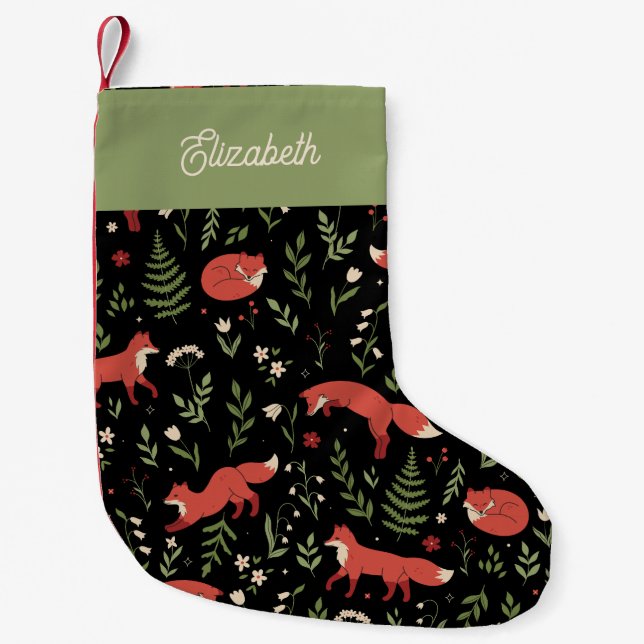 Waldfuchs Botanische Personalisierte Kinder Kleiner Weihnachtsstrumpf (Vorderseite)