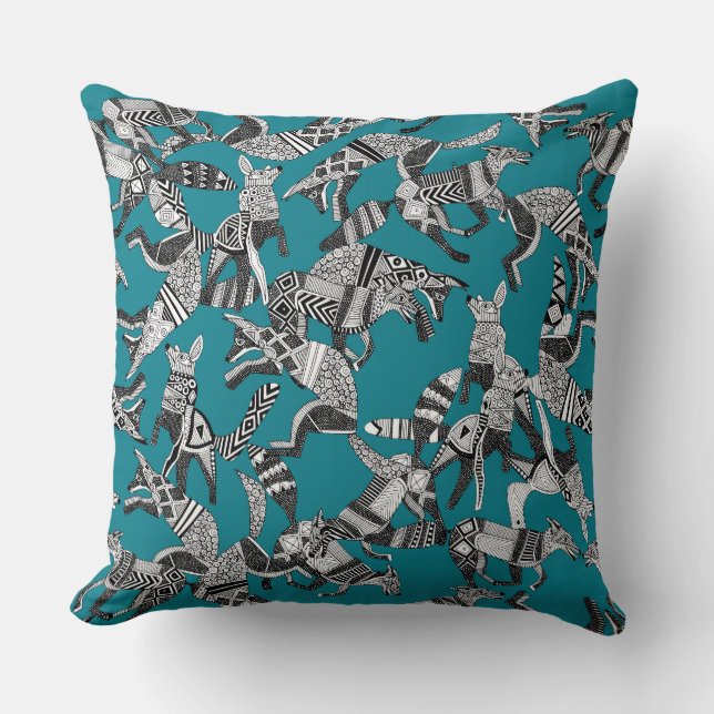 Waldfuchs Party aquamarin blau Kissen (Vorderseite)