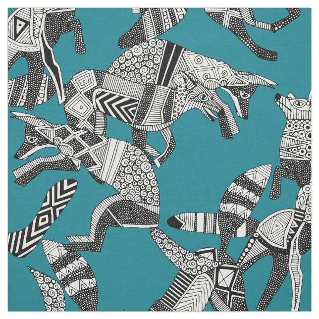 Waldfuchs Party aquamarin blau Stoff (Muster)
