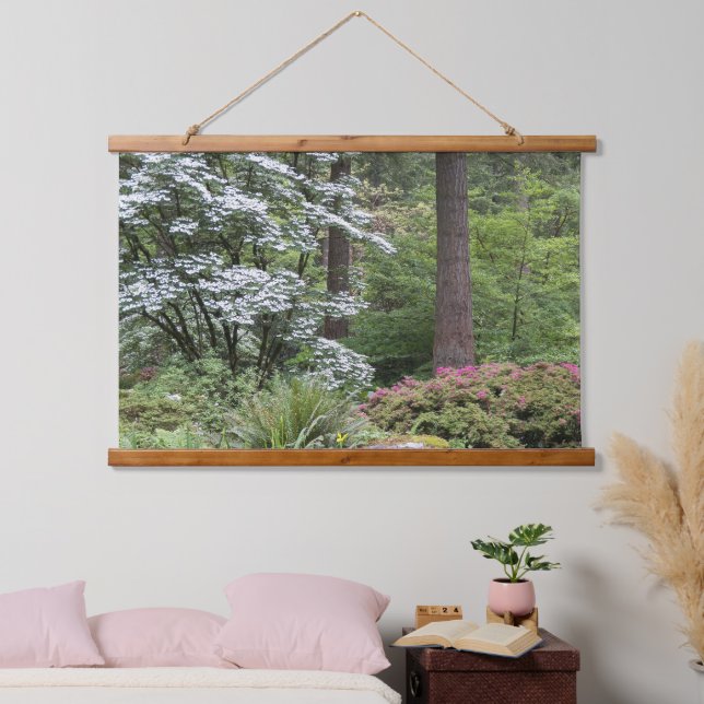 Waldgartenlandschaft Wandteppich Mit Holzrahmen (Schlafzimmer)
