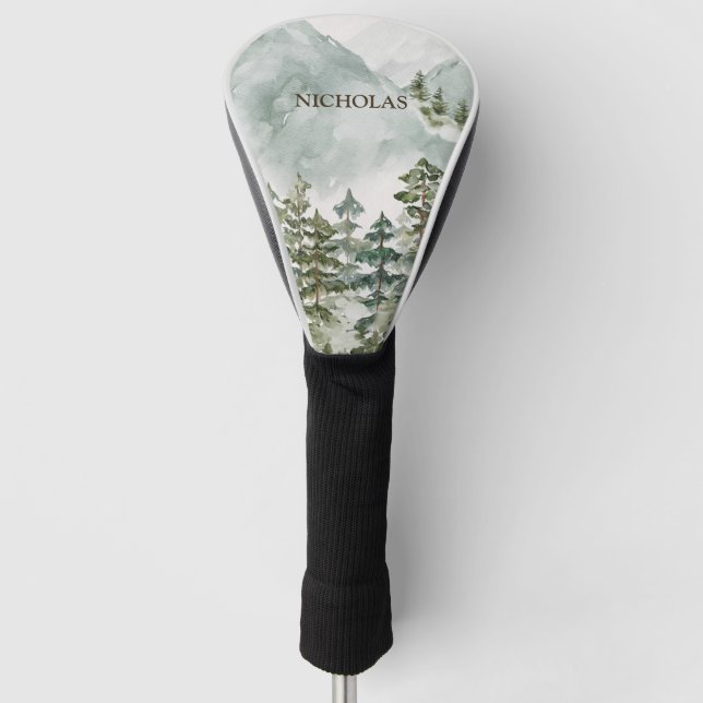 Waldgebirge Wasserfarbenwelt Landschaft Golf Headcover (Vorderseite)