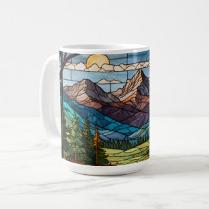 Waldgebirgs-Szene im Stil von Vintage-Glasmalerei Kaffeetasse