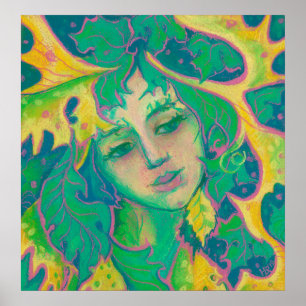 Waldgeist, surreale Fantasie Portrait Grünes Volk Poster