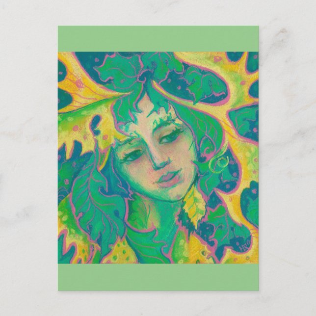 Waldgeist, surreale Fantasie Portrait Grünes Volk Postkarte (Vorderseite)
