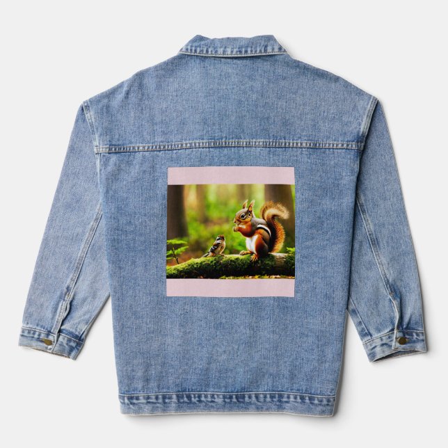 Waldgesellschaften - Eichhörnchen, Chipmunk & Bird Jeansjacke (Rückseite)