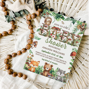 Waldgrün Botanische Tiere Baby Shower Einladung