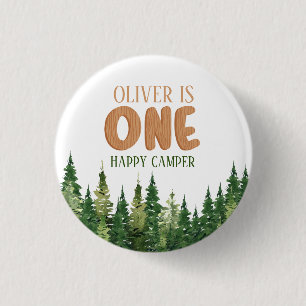 Waldgrün Glücklicher Camper Erster Geburtstag Button