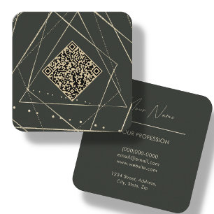 Waldgrün & Gold QR Code Square Business Card Quadratische Visitenkarte